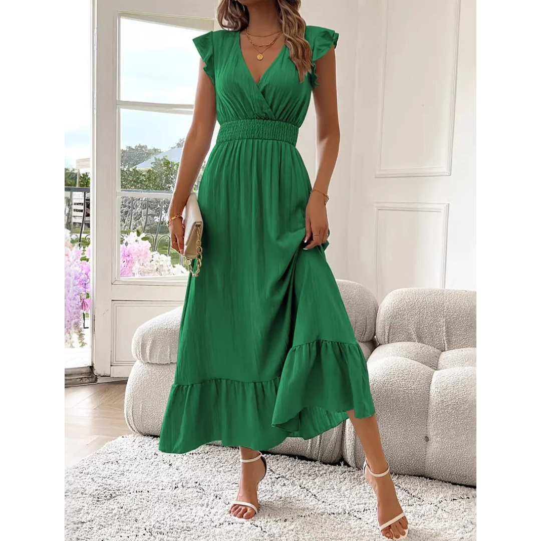 AVALERI™ - Elegant Shirred V-Neck Summer Maxi Dress