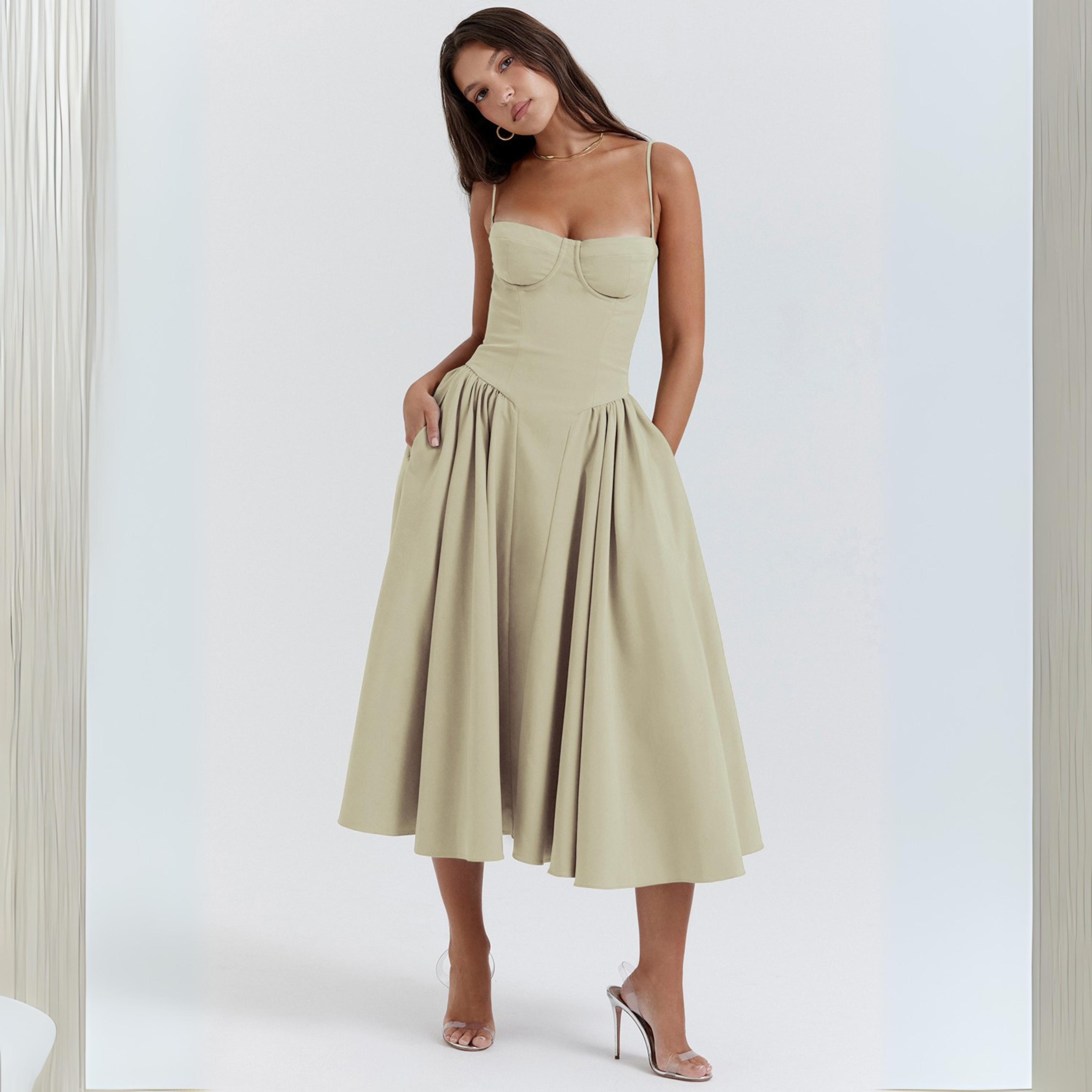 TRENTA™ - Chic Spaghetti Strap Bodycon Midi Dress