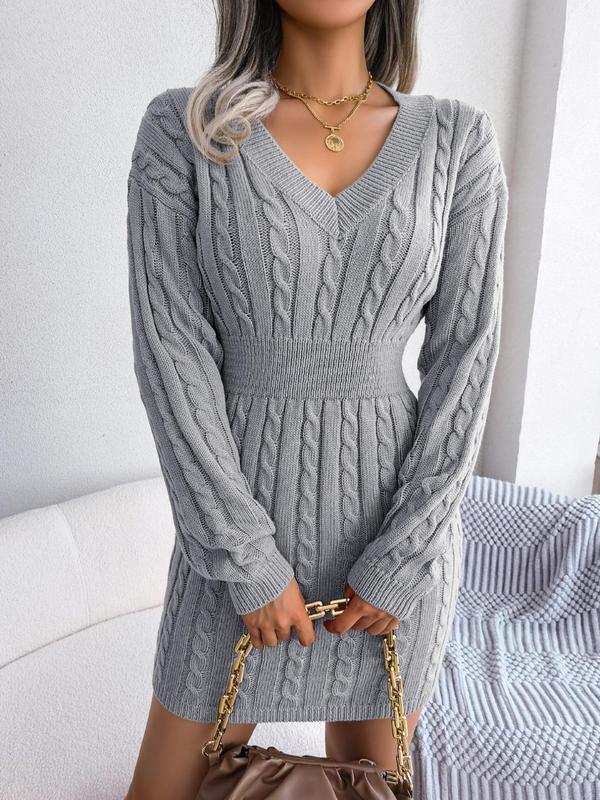 HOLLY™ - Cozy Long Sleeve V-Neck Cable Knit Sweater Dress