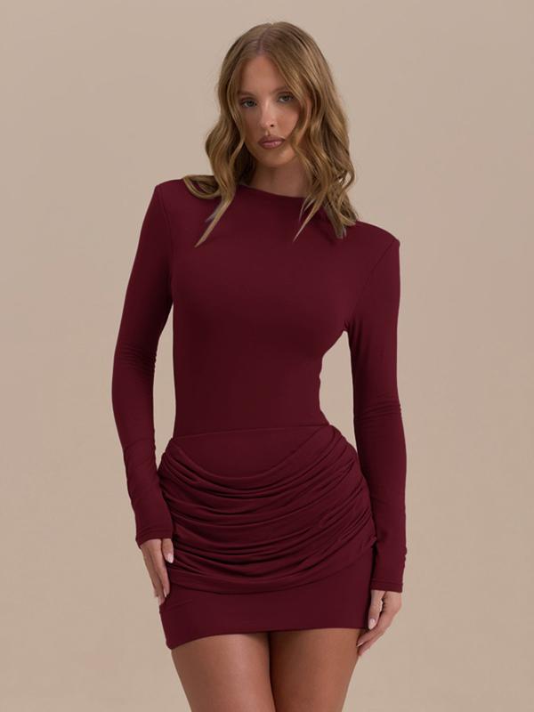 ZERNA™ - Long Sleeve Ruched A-Line Dress Gown for Elegant