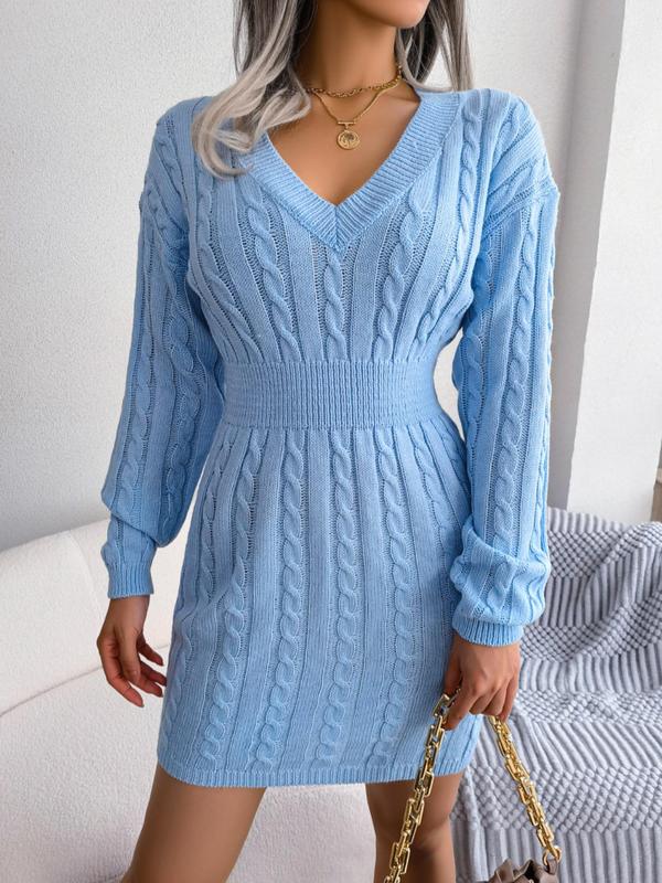HOLLY™ - Cozy Long Sleeve V-Neck Cable Knit Sweater Dress