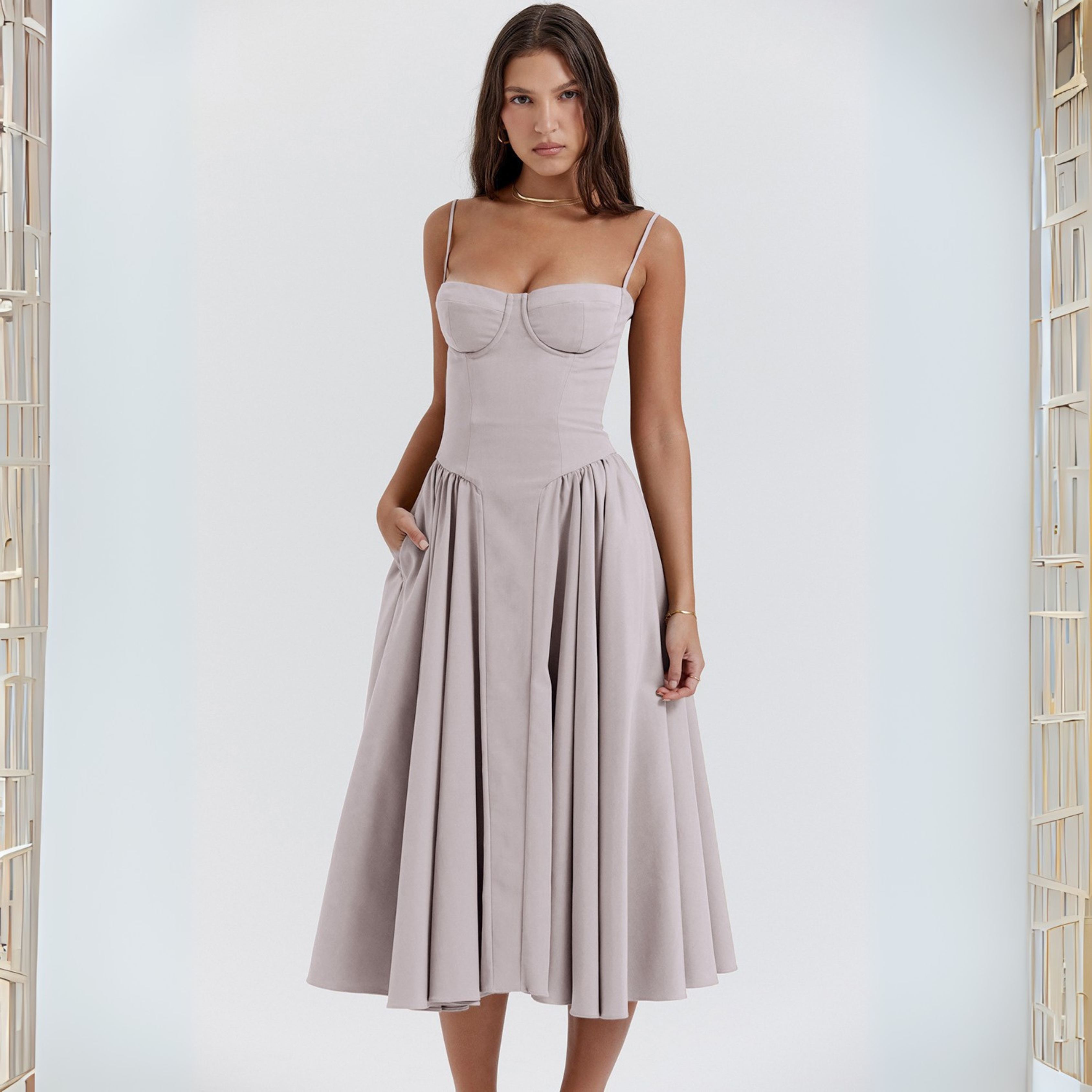 TRENTA™ - Chic Spaghetti Strap Bodycon Midi Dress