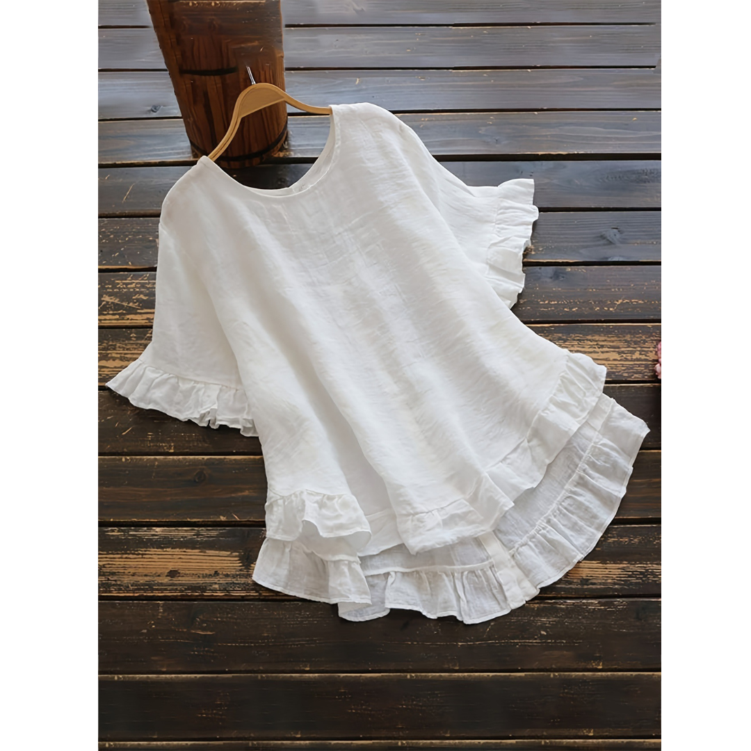 EVITA™ - Simple Plus Size Ruffle Hem Summer Blouse