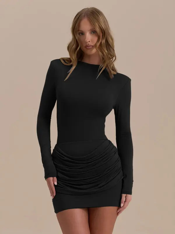 ZERNA™ - Long Sleeve Ruched A-Line Dress Gown for Elegant